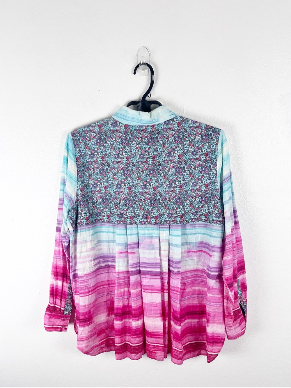 SHARON YOUNG 100% Cotton Multicolored Mixed Prints Long Sleeves Top Medium Boho
